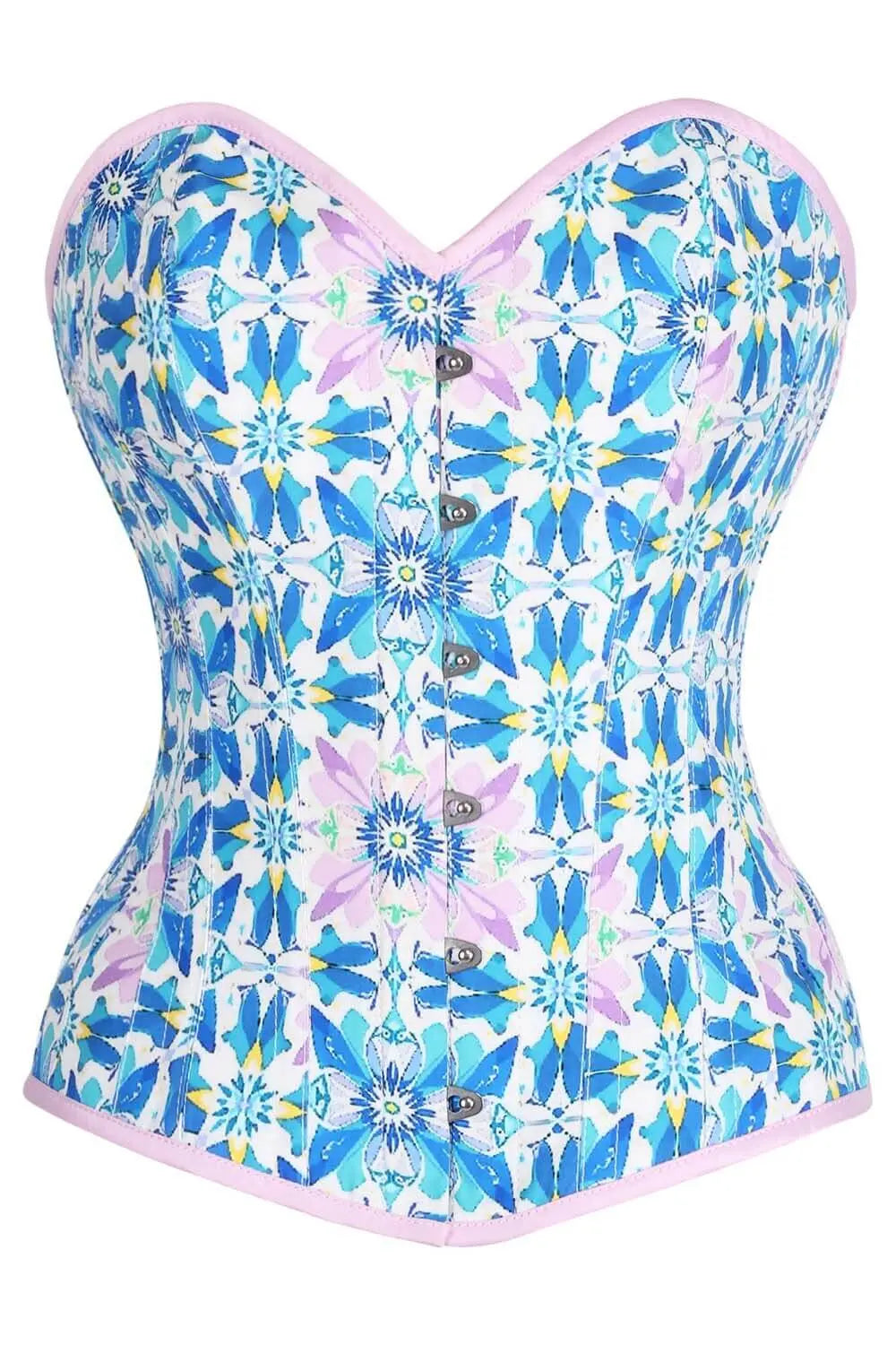 Corset Amoura Blue Floral Mosaic Overbust – Elegant și Sexy