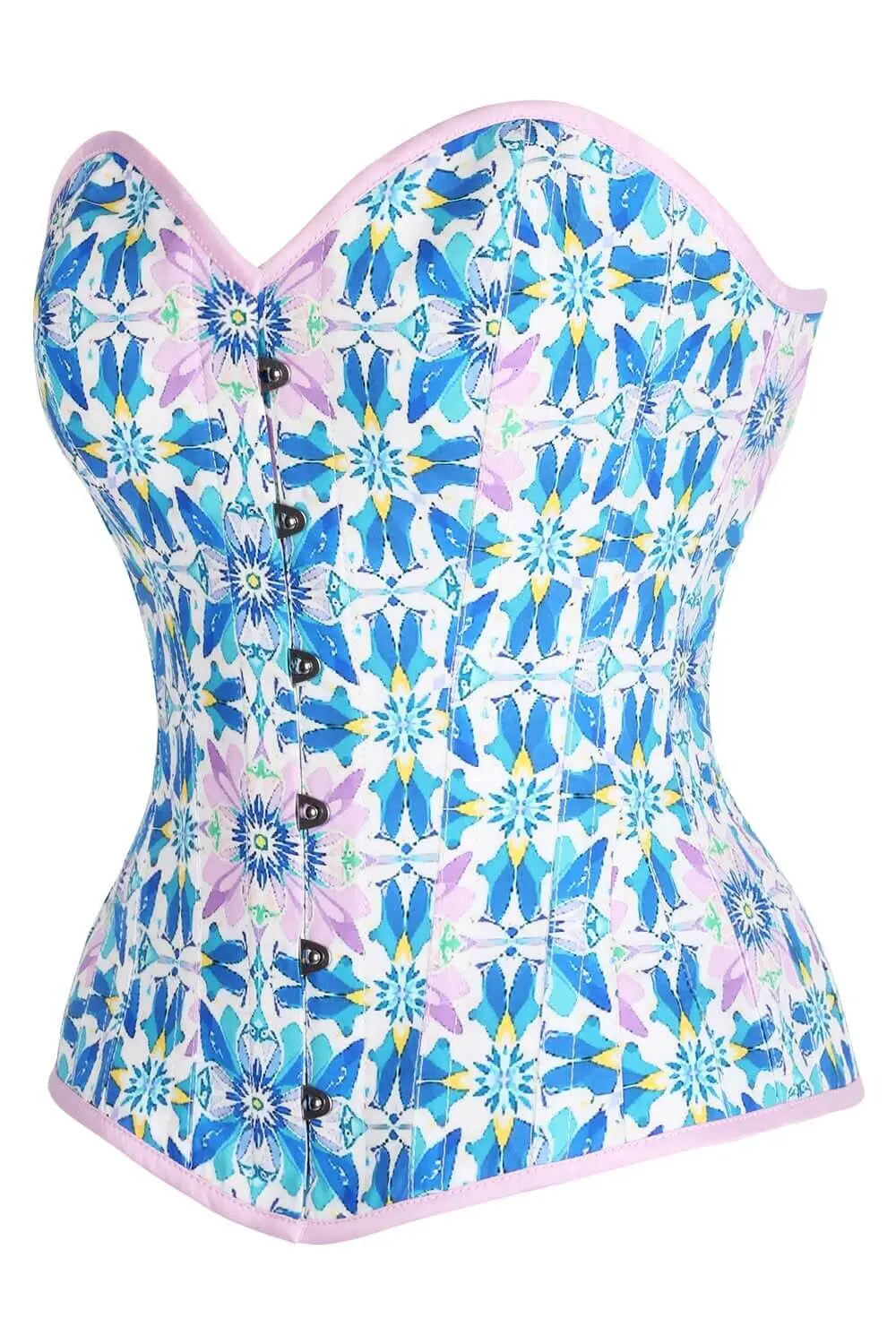 Corset Amoura Blue Floral Mosaic Overbust – Elegant și Sexy