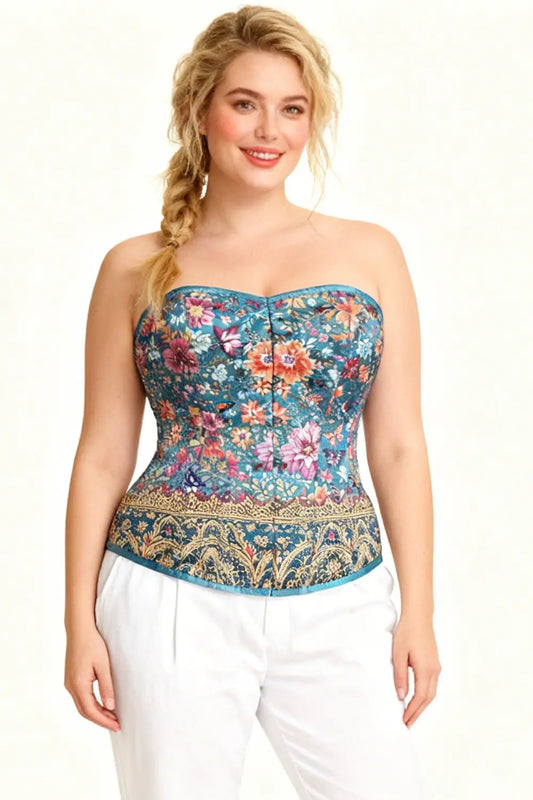 Gorset Perri Vintage Garden Overbust satynowy – kwiatowa elegancja i styl vintage