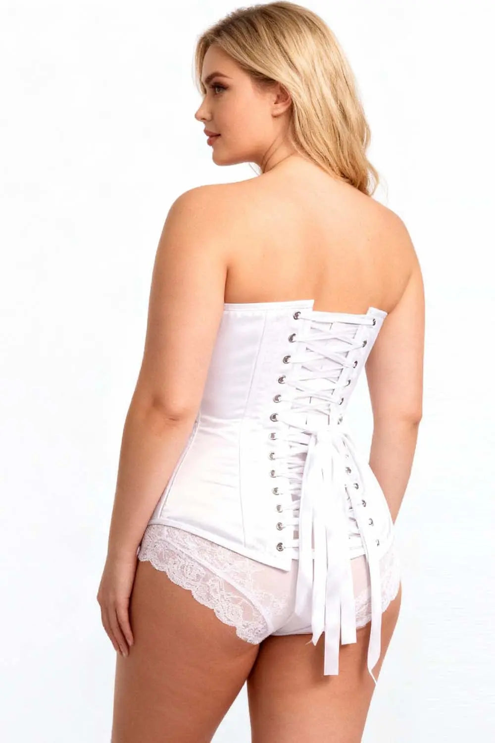 Weißes Joniece Overbust-Korsett aus Satin – klassische Eleganz und perfekte Silhouette