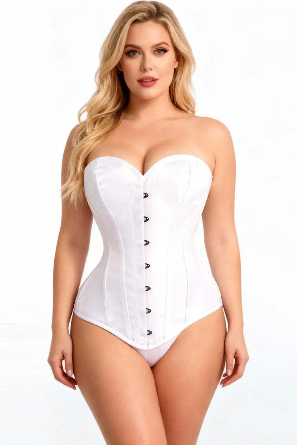 Weißes Joniece Overbust-Korsett aus Satin – klassische Eleganz und perfekte Silhouette
