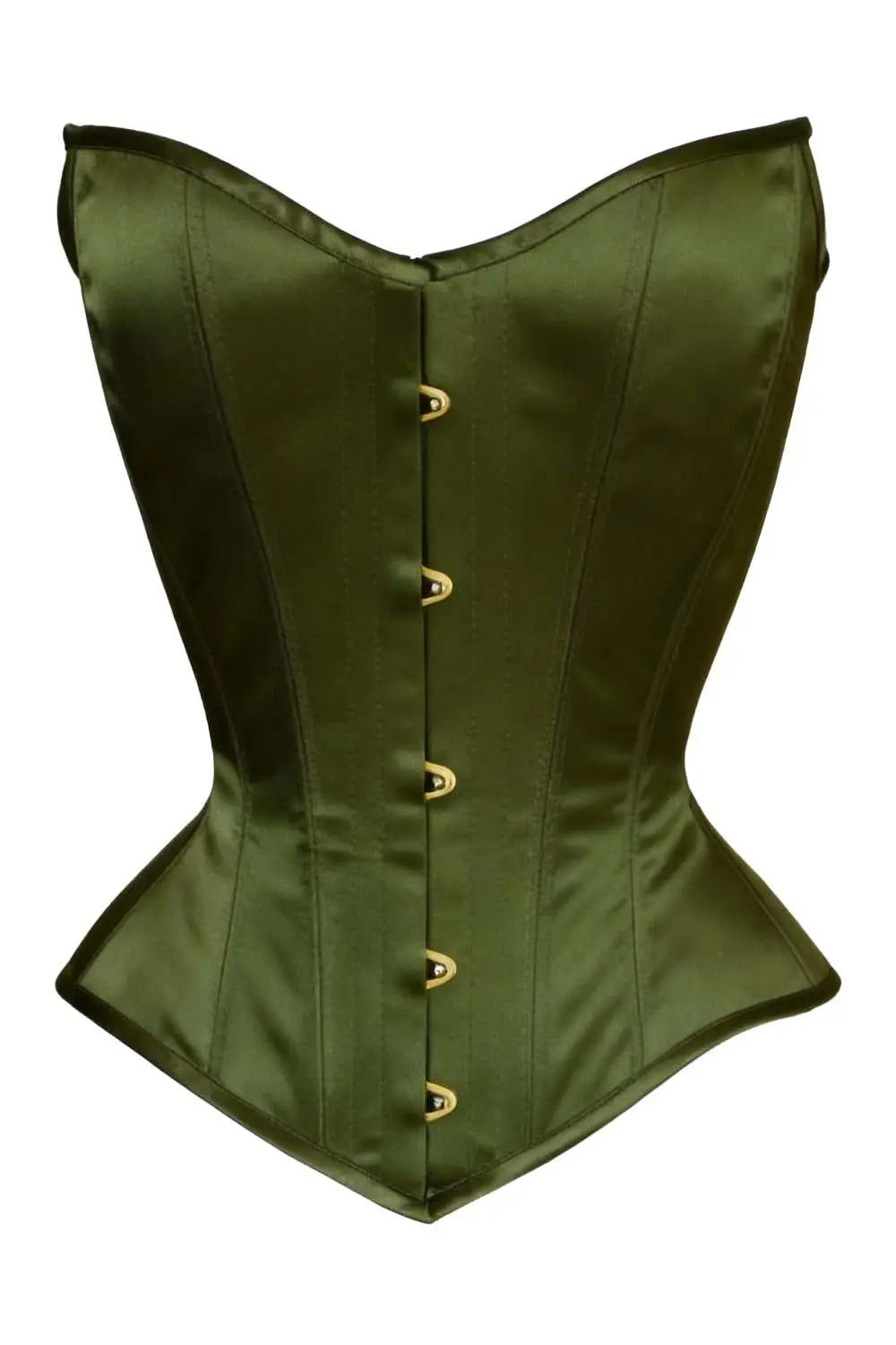 Corset Delandra Overbust din satin olive – siluetă sculptată și eleganță sofisticată