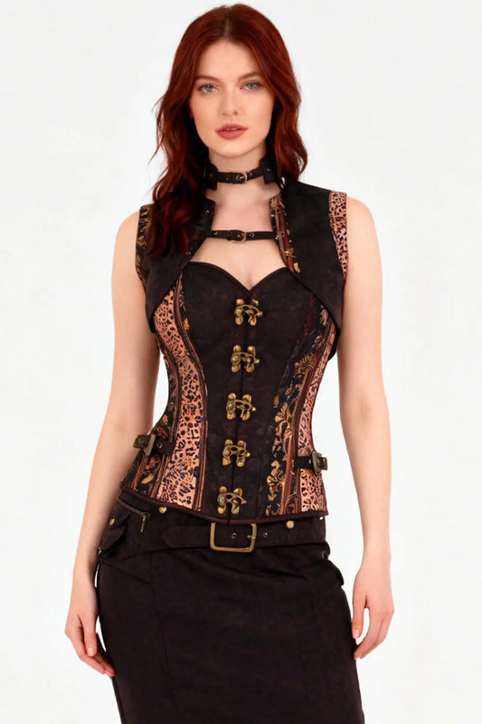 Sharita Steampunk Leopard Baroque Overbust Corset – gotycka elegancja i śmiały styl