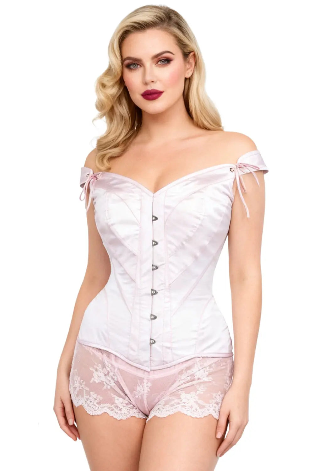Corsage Brittanni Overbust aus rosa Satin mit Trägern – zarte Weiblichkeit und eleganter Halt