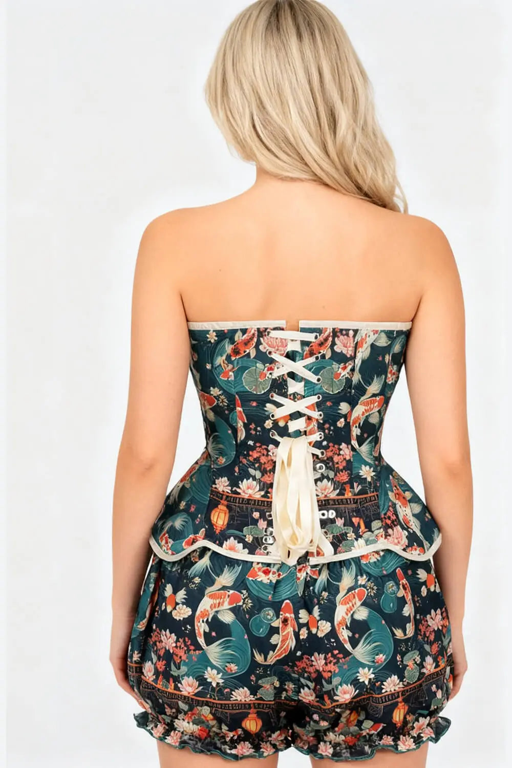 Danise Oriental Koi Garden Corset și Pantaloni Scurți Bufanți Set