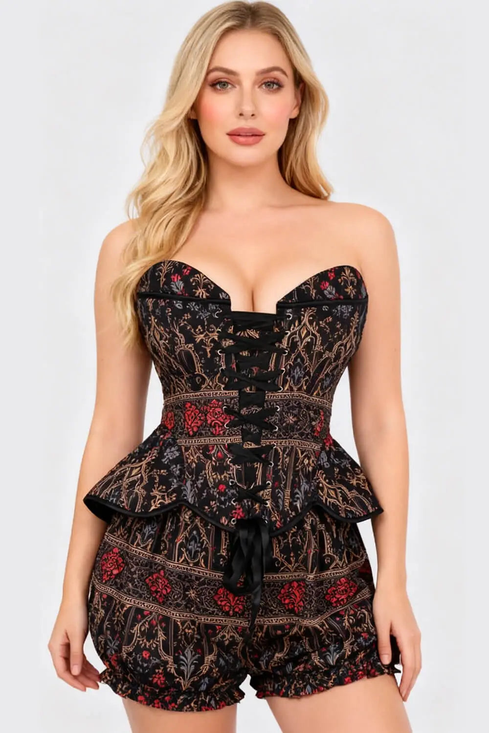 Gorset i bufiaste szorty Telisha Gothic Baroque Rose