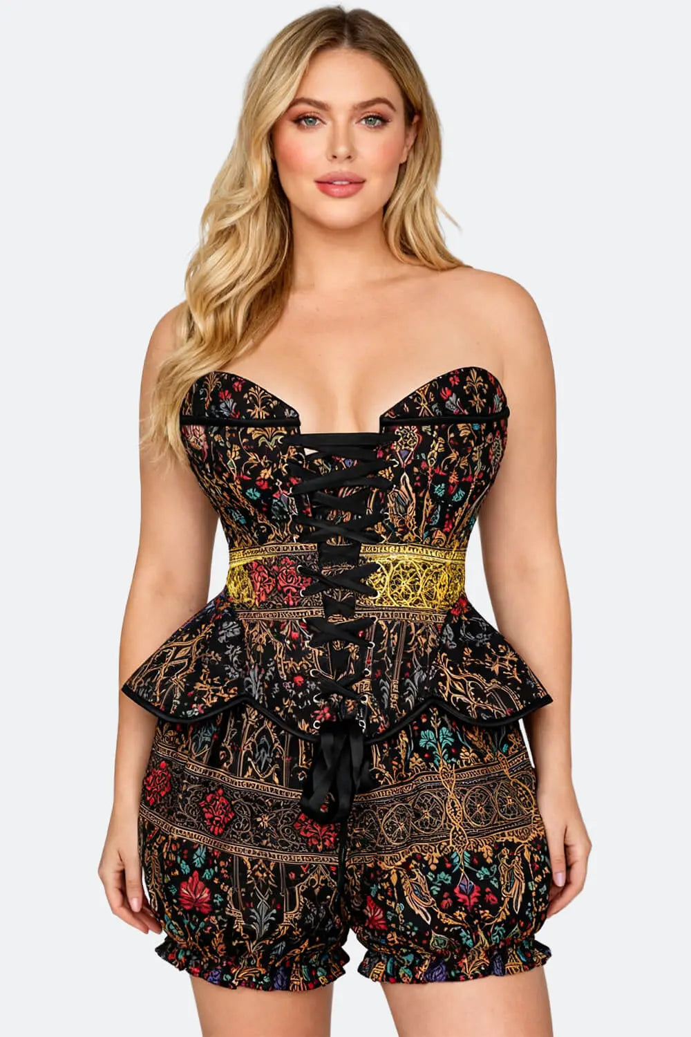 Suki Royal Baroque Garden Corset și Pantaloni Scurți Bufanți Set