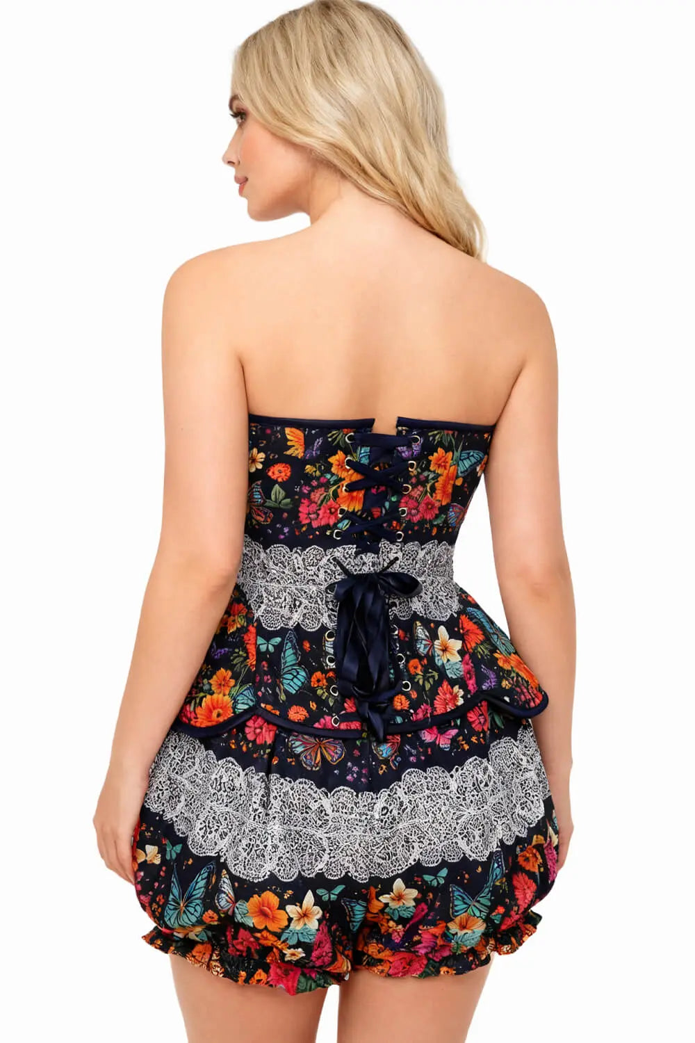 Averill Midnight Butterfly Garden Corset și Pantaloni Scurți Bufanți Set