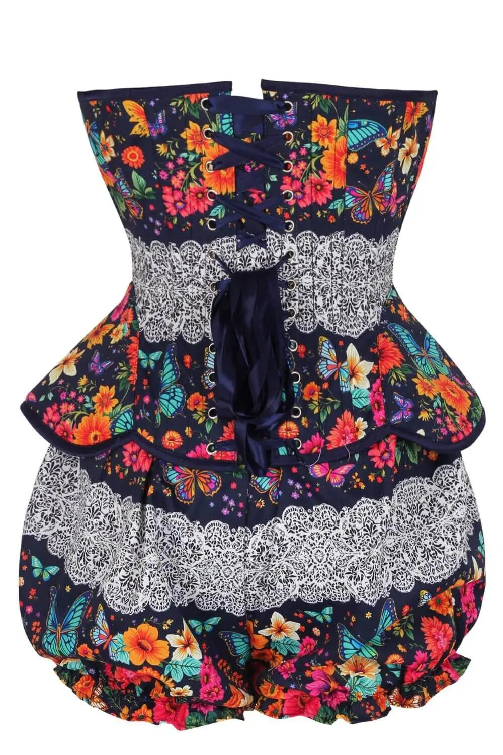 Averill Midnight Butterfly Garden Corset și Pantaloni Scurți Bufanți Set