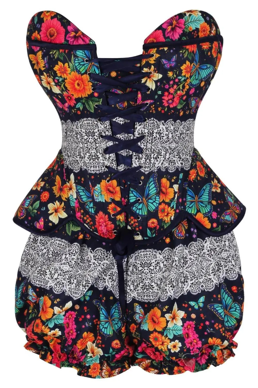 Averill Midnight Butterfly Garden Corset și Pantaloni Scurți Bufanți Set