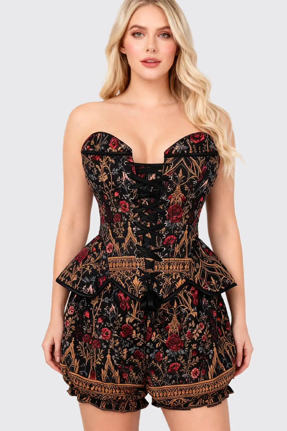 Lovella Gothic Rose Garden Corset și Pantaloni Scurți Bufanți Set