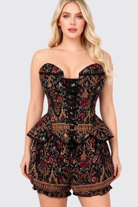 Lovella Gothic Rose Garden Korsett und Puffärmel-Shorts Set