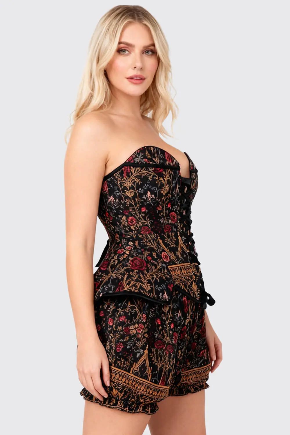 Lovella Gothic Rose Garden Corset și Pantaloni Scurți Bufanți Set