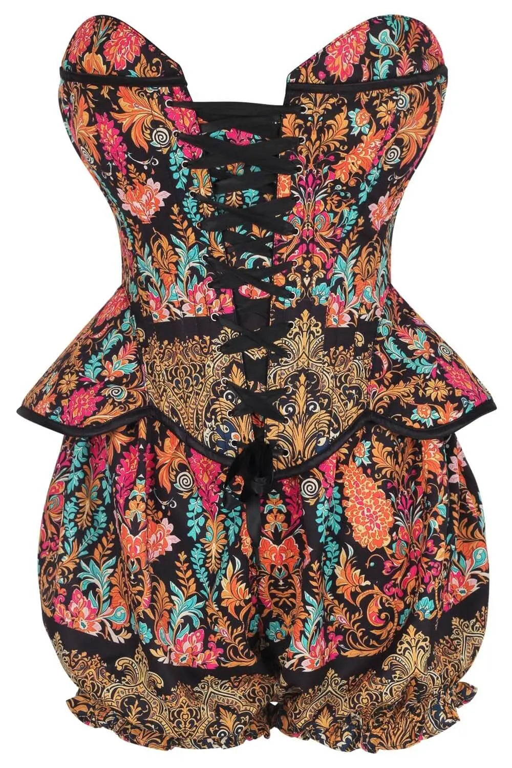 Jazette Bohemian Baroque Geblümtes Korsett und Puff-Shorts Set
