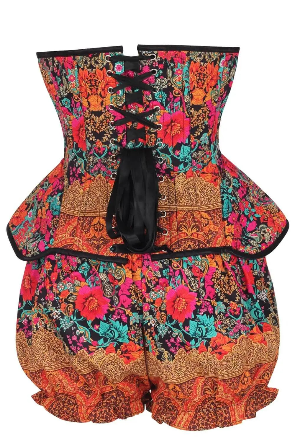 Jolean Vibrantes geblümtes Barock-Korsett und Shorts-Set