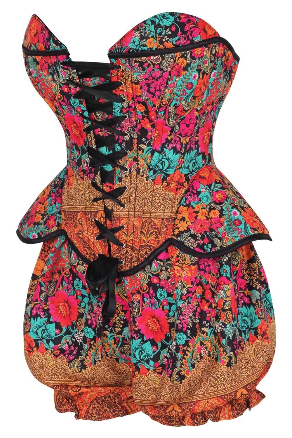 Jolean Vibrantes geblümtes Barock-Korsett und Shorts-Set