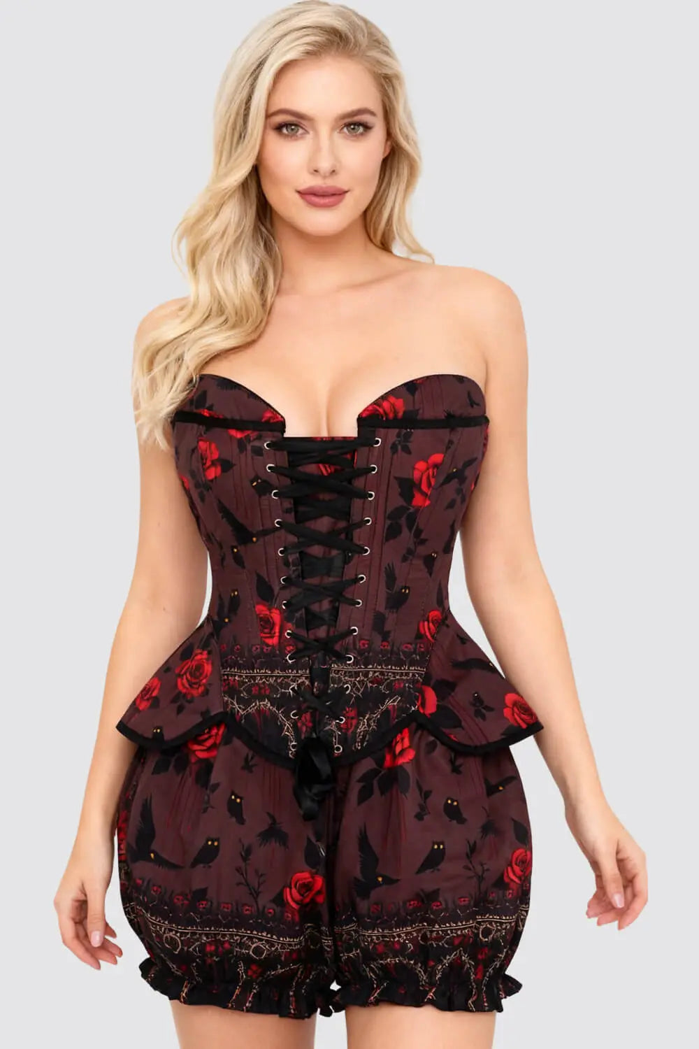 Brandalynn Crimson Nacht Eule Korsett & Rüschenshorts Set