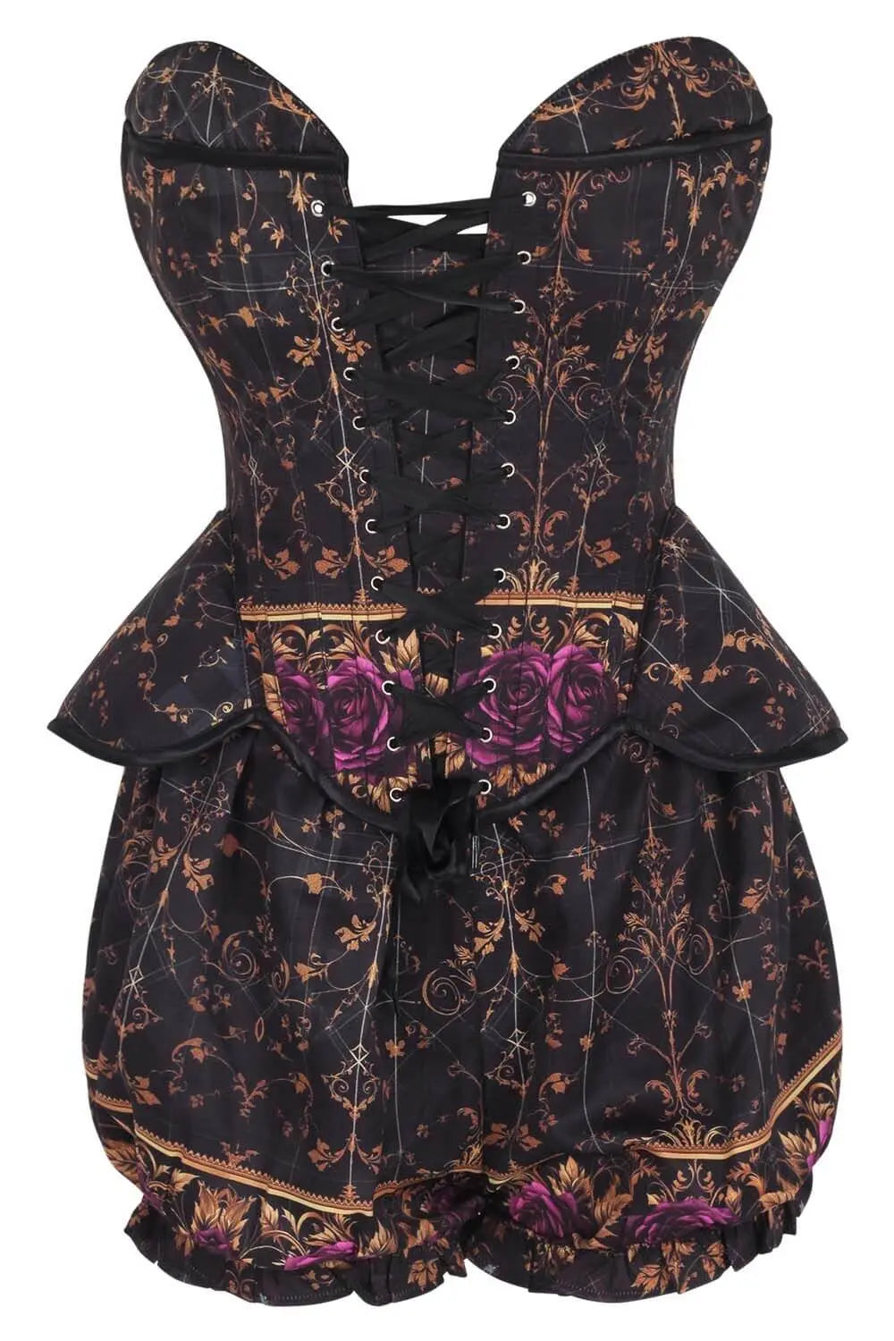 Kaylanne Baroque Noir Rosenkorsett & Puffshorts Set – Anspruchsvolle Eleganz mit barocken Einflüssen