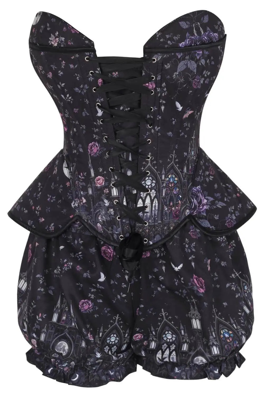 Set bestehend aus dem Korsett "Arlean Gothic Cathedral Rose" und bauschigen Shorts – gotische Romantik und dramatische Eleganz