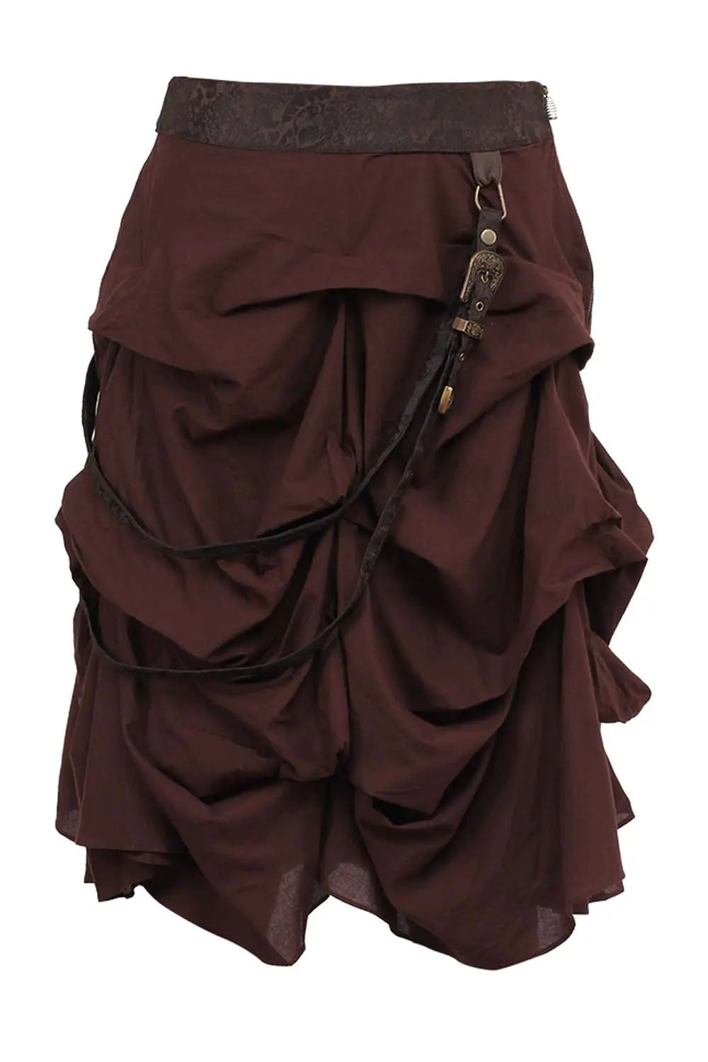 Shana Steampunk Brown Cotton Ruched Skirt – Spódnica bawełniana Shana Steampunk marszczona w pasie