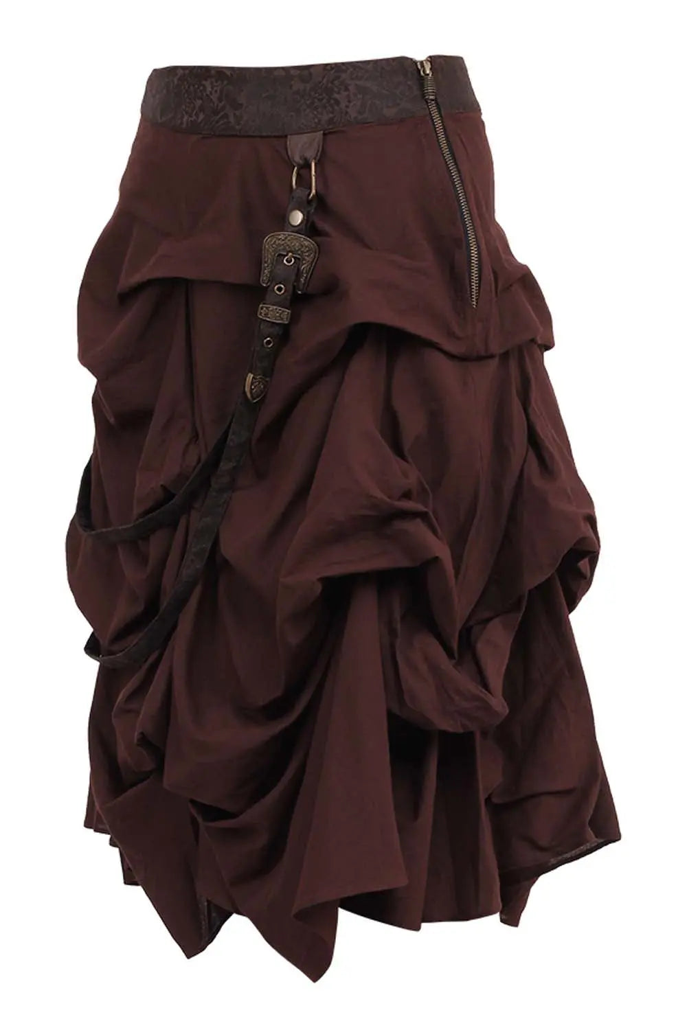 Shana Steampunk Brown Cotton Ruched Skirt – Spódnica bawełniana Shana Steampunk marszczona w pasie