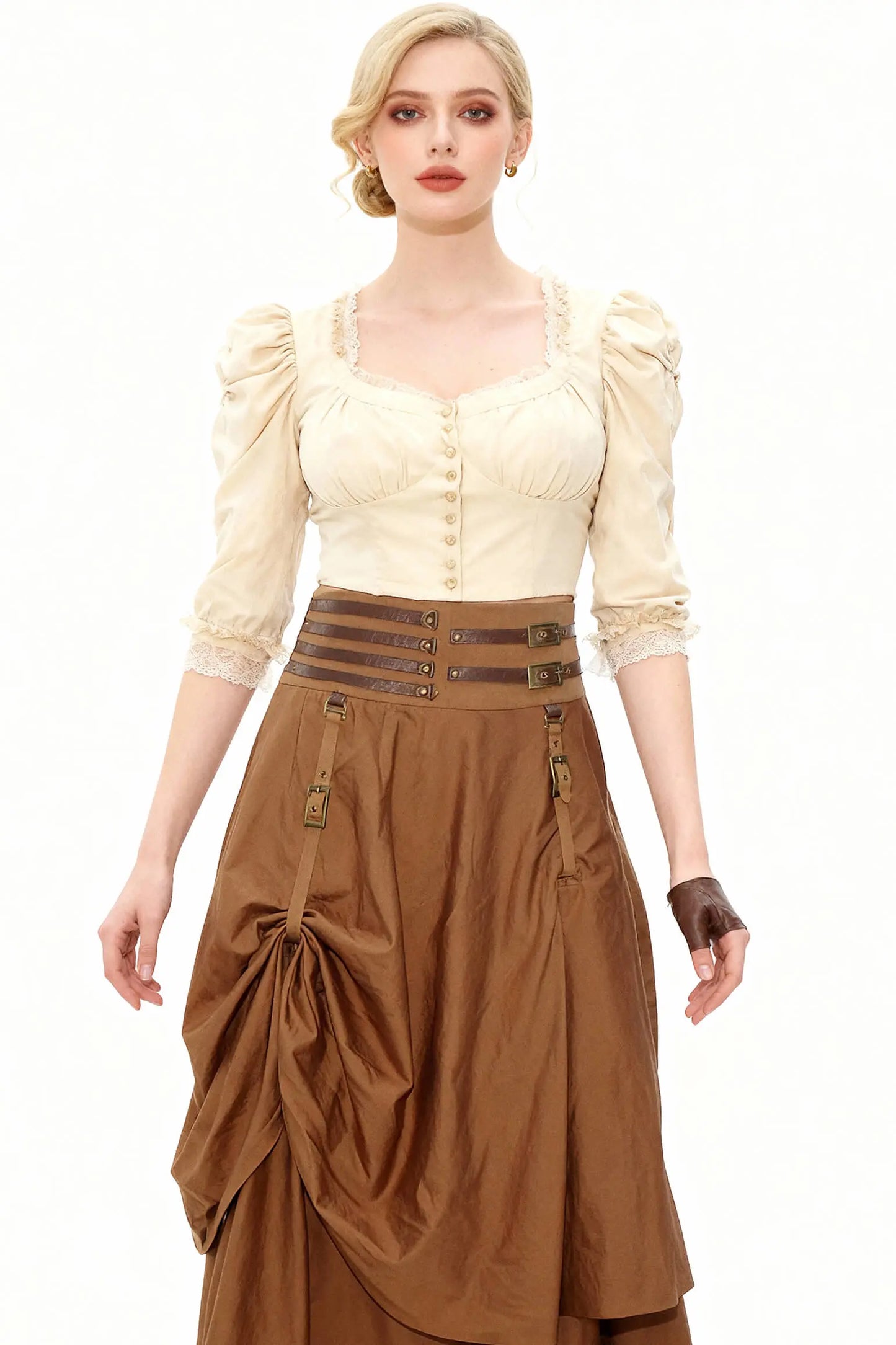 Annabel Steampunk Cotton Bustle Skirt – Fustă Bustle din Bumbac cu Catarame