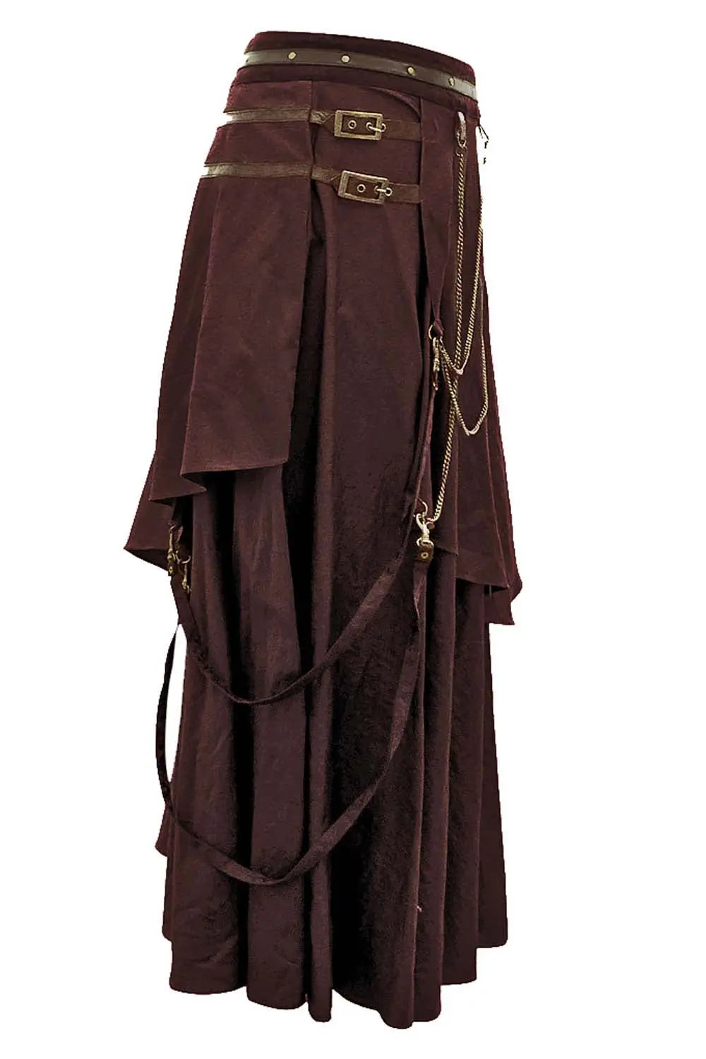 Debby Steampunk Cotton Layered Maxi Skirt – Bawełniana spódnica maxi z wycięciem typu high-low