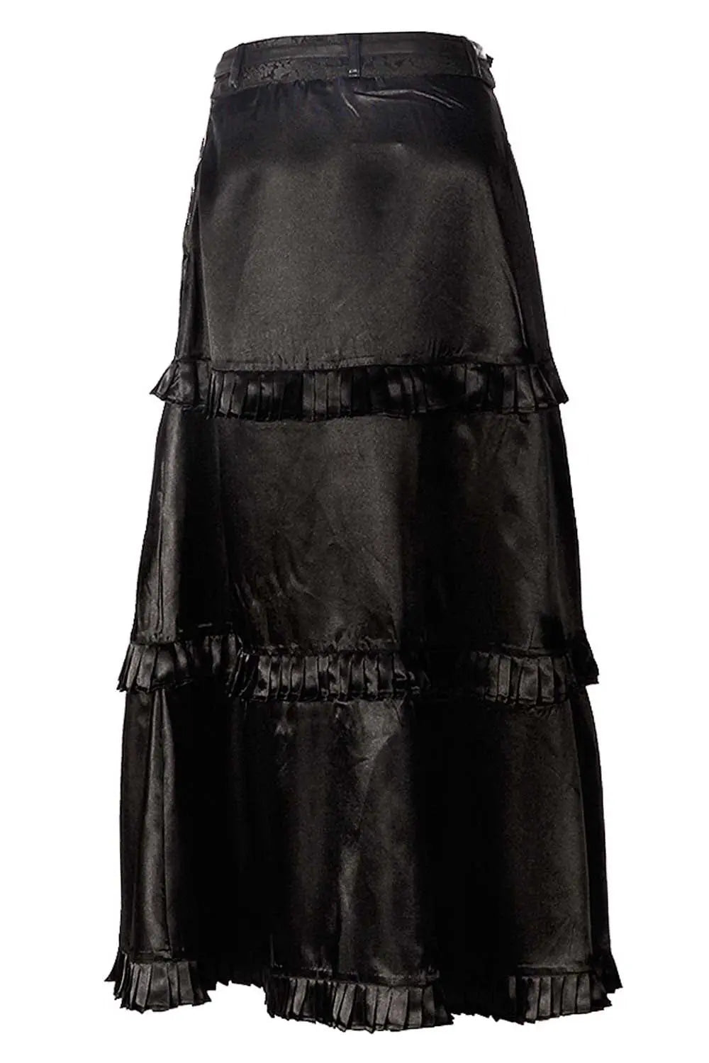 Delores Steampunk Embroidered Layered Skirt – Fustă Neagră Satinată Asimetrică