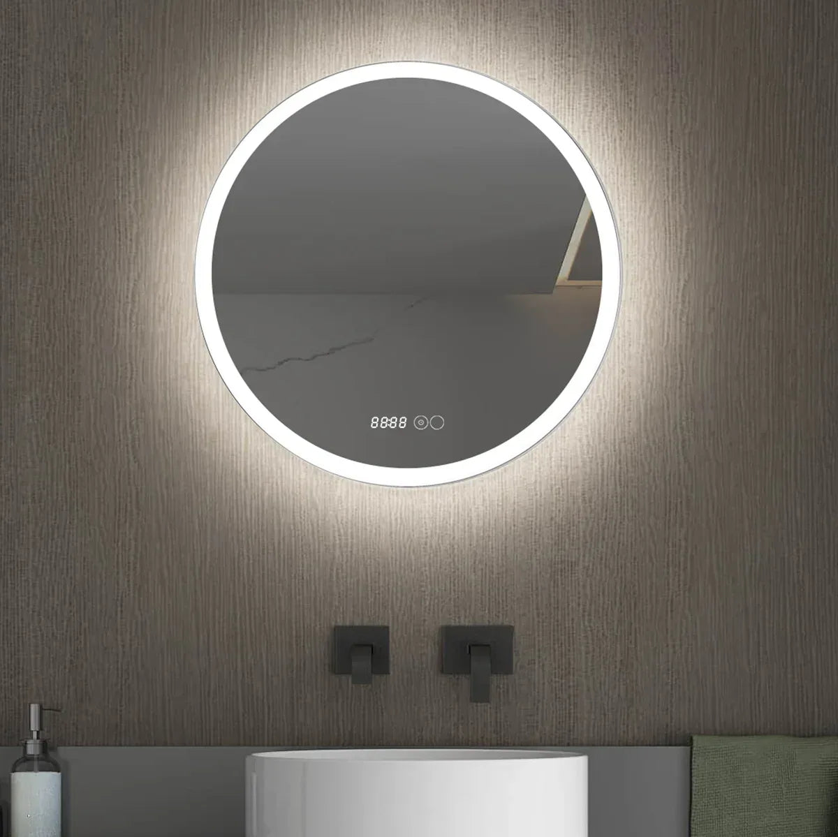 Oglinda baie, sistem iluminare LED, IP44, 80cm, Dezaburire, Touch, Ceas