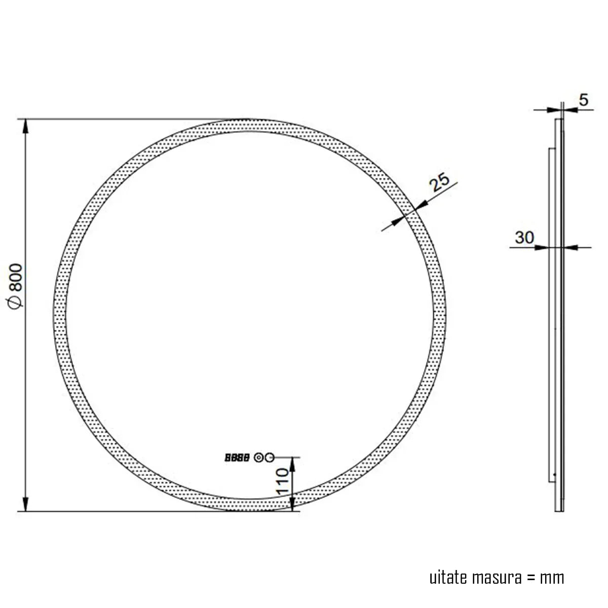 Oglinda baie, sistem iluminare LED, IP44, 80cm, Dezaburire, Touch, Ceas