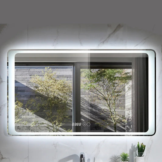 Oglinda baie, sistem iluminare LED, IP44, 100x70cm, Dezaburire, Touch, Ceas