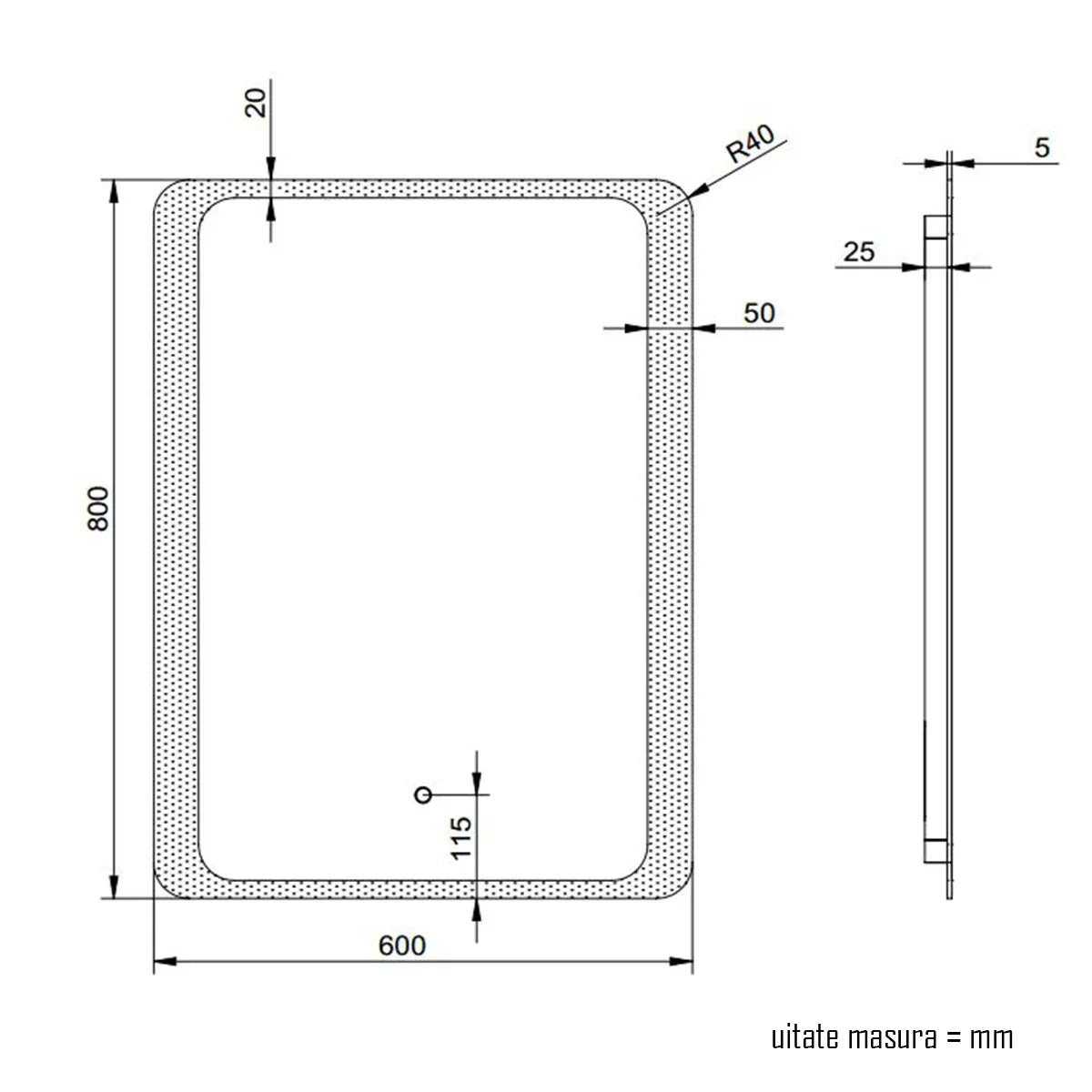 Oglinda baie, sistem iluminare LED, 60x80cm, D4220, Dezaburire, Touch