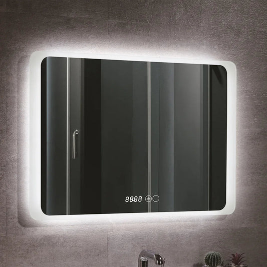 Oglinda baie, sistem iluminare LED, IP44, 100x70cm, Dezaburire, Touch, Ceas