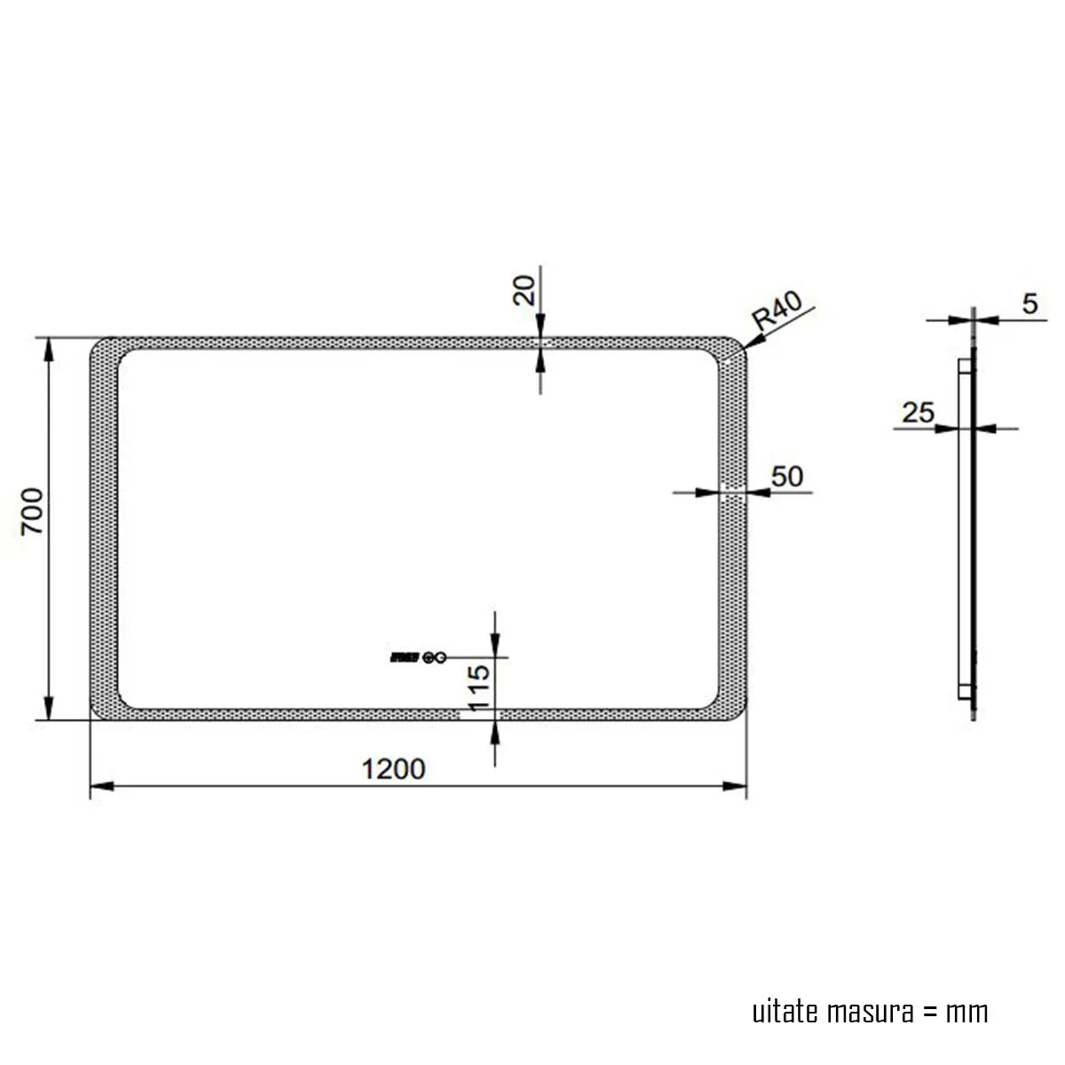 Oglinda baie, sistem iluminare LED, IP44, 120x70cm, Dezaburire, Touch, Ceas