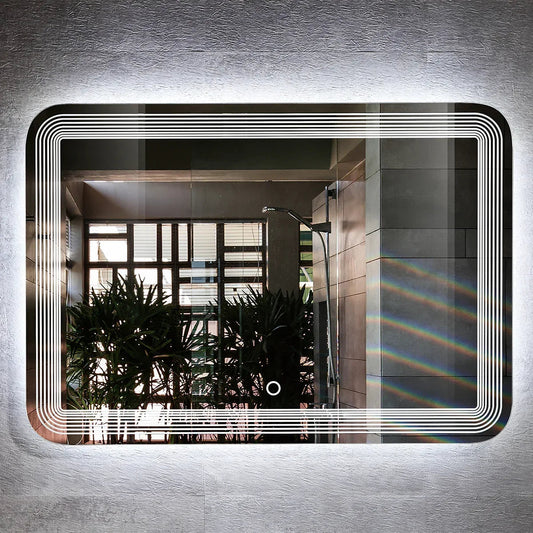 Oglinda baie, sistem iluminare LED, IP44, 100x70cm, Dezaburire, Touch