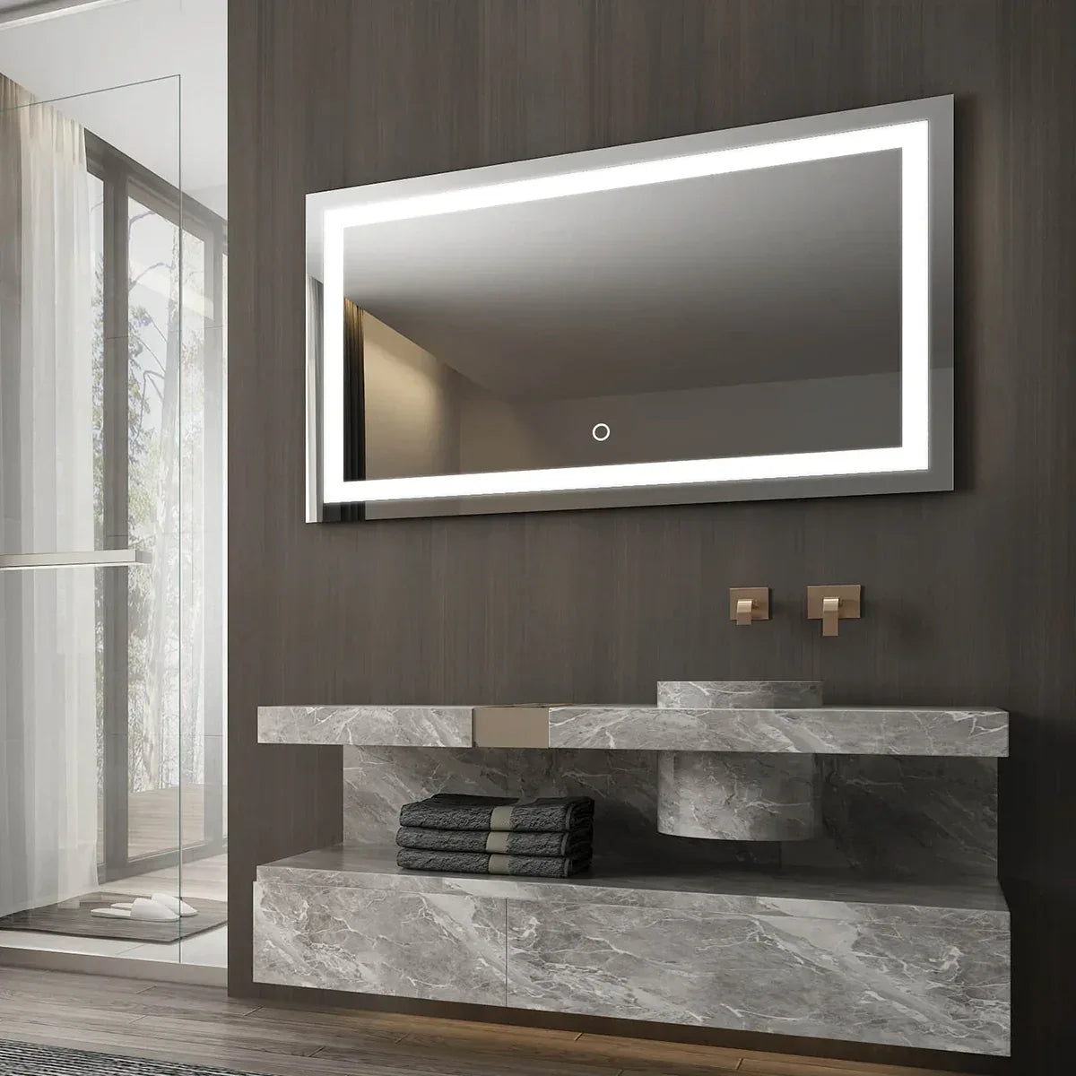 Oglinda baie, sistem iluminare LED, 100x70cm, D4227, Dezaburire, Touch