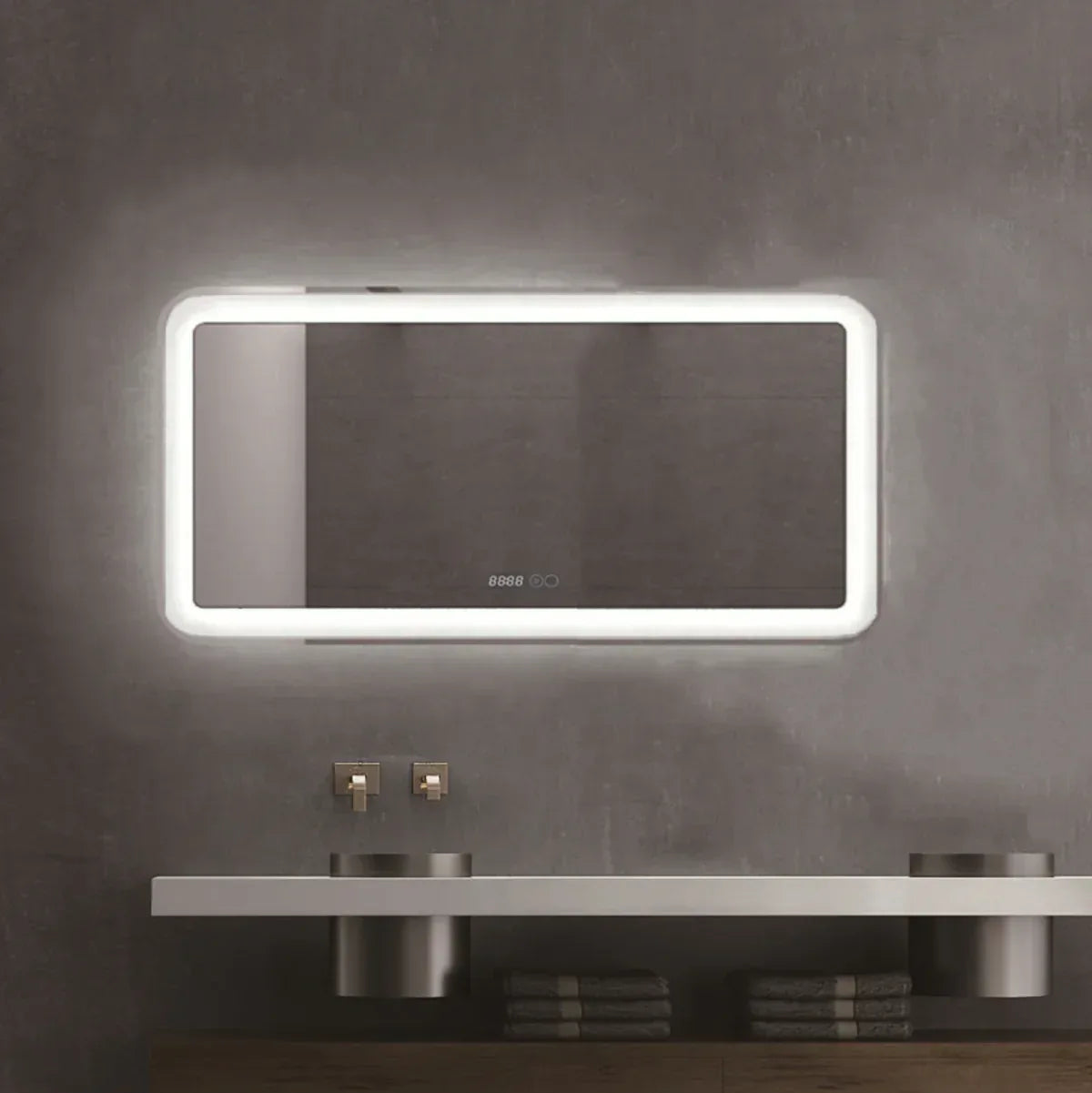 Oglinda baie, sistem iluminare LED, IP44, 100x70cm, Dezaburire, Touch, Ceas