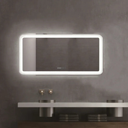 Oglinda baie, sistem iluminare LED, IP44, 100x70cm, Dezaburire, Touch, Ceas