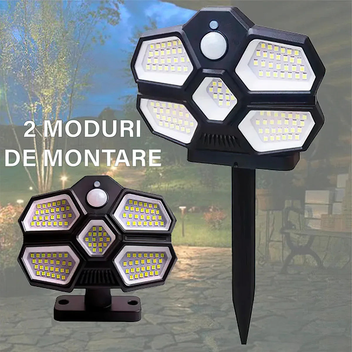 Lampa solara, cu senzor de miscare, lumina LED,  acumulator, Naimeed, 124 LED-uri