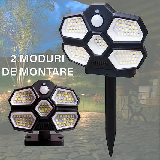 Lampa solara, cu senzor de miscare, lumina LED,  acumulator, Naimeed, 124 LED-uri