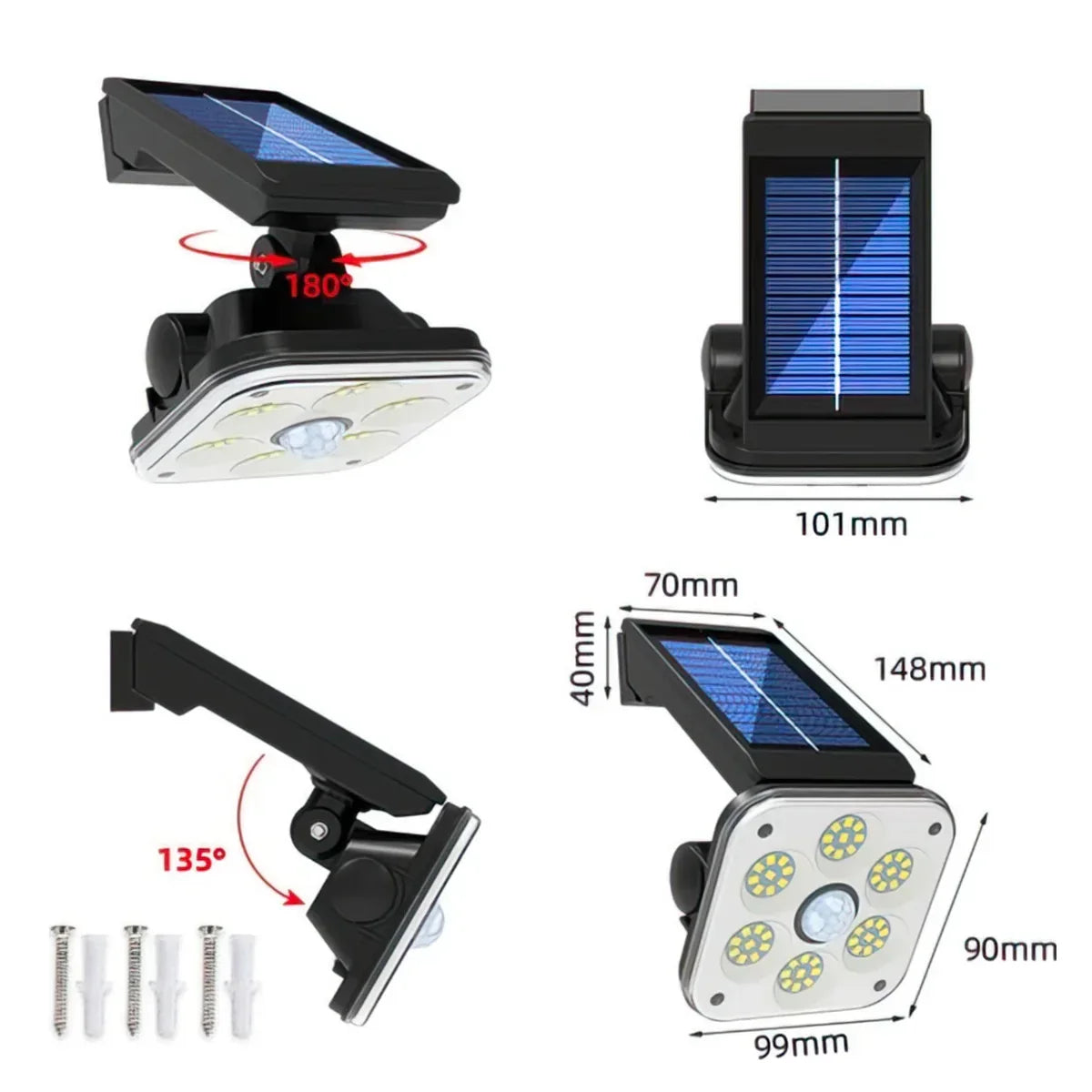 Lampa solara, cu senzor de miscare, lumina LED,  acumulator, Naimeed , 54 LED-uri, suport detasabil