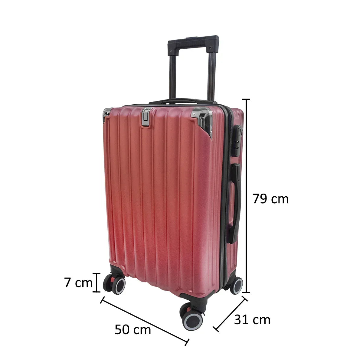Troler voiaj, Naimeed , 4 roti duble 360 grade, ABS, inchidere cifru, Rosu, 50x31x79cm