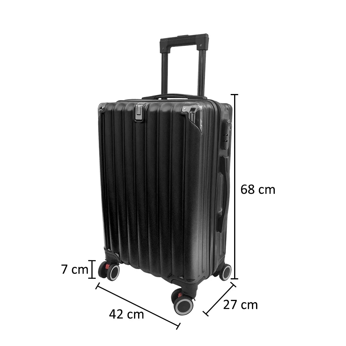 Troler voiaj, Naimeed, 4 roti duble 360 grade, ABS, inchidere cifru, Negru, 42x27x68cm