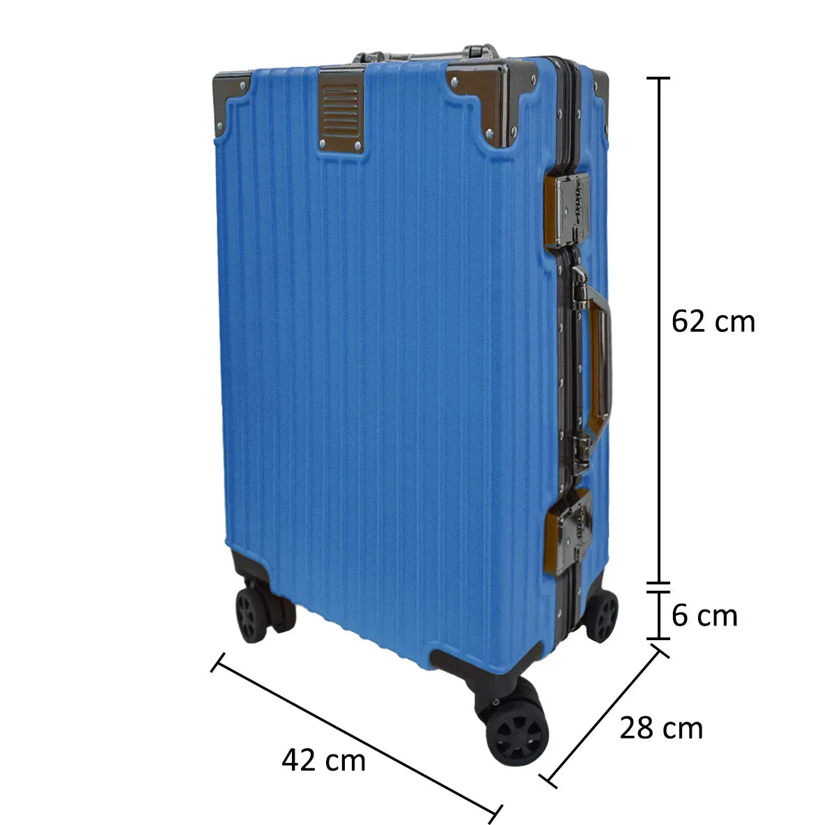 Troler, bagaj de cala, Naimeed, Premium Voyage, 4 roti duble 360 grade, ABS, inchidere cifru, Albastru, 42x28x68cm