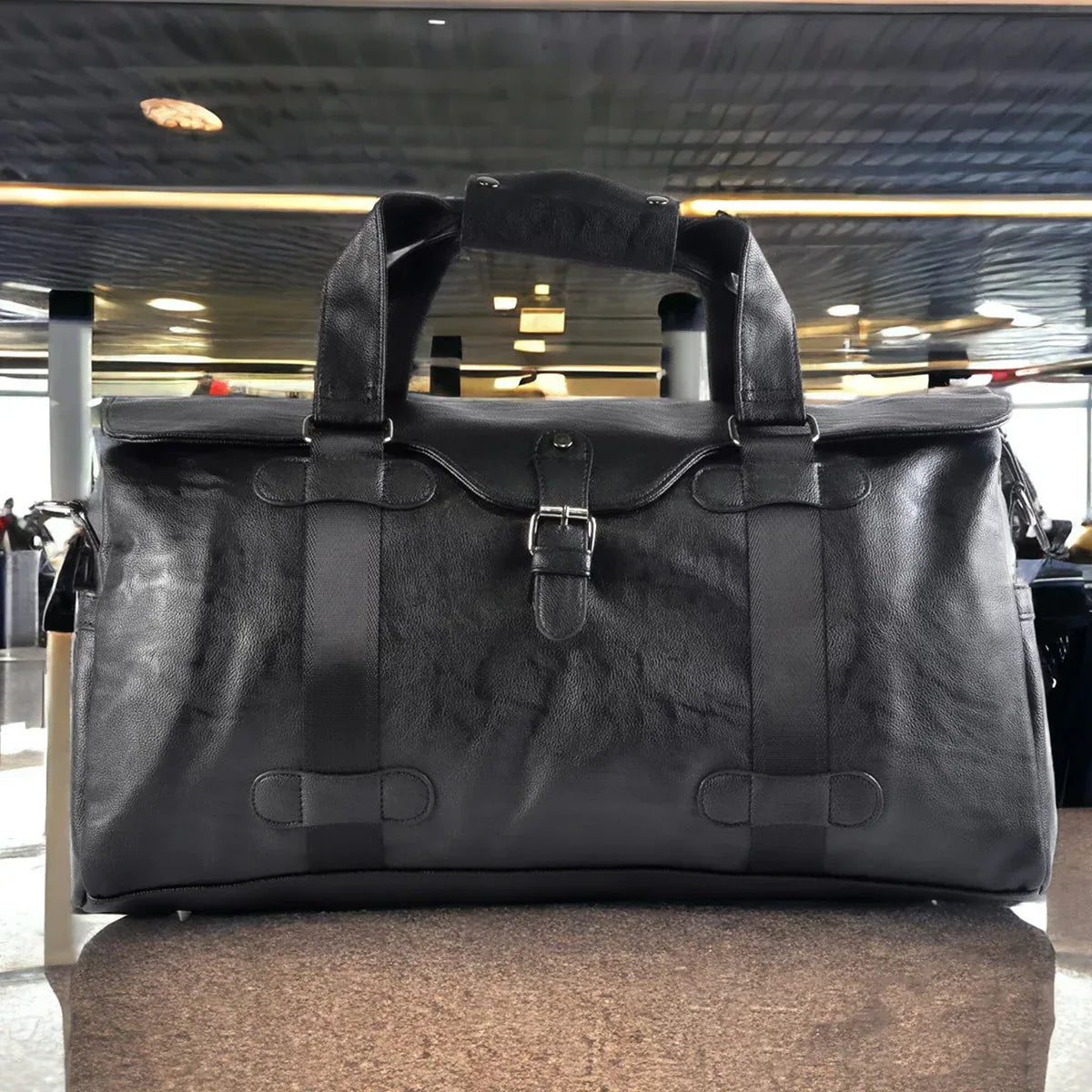 Geanta voiaj, pentru avion, piele ecologica, Naimeed, Companion, Negru, 48x20x23cm