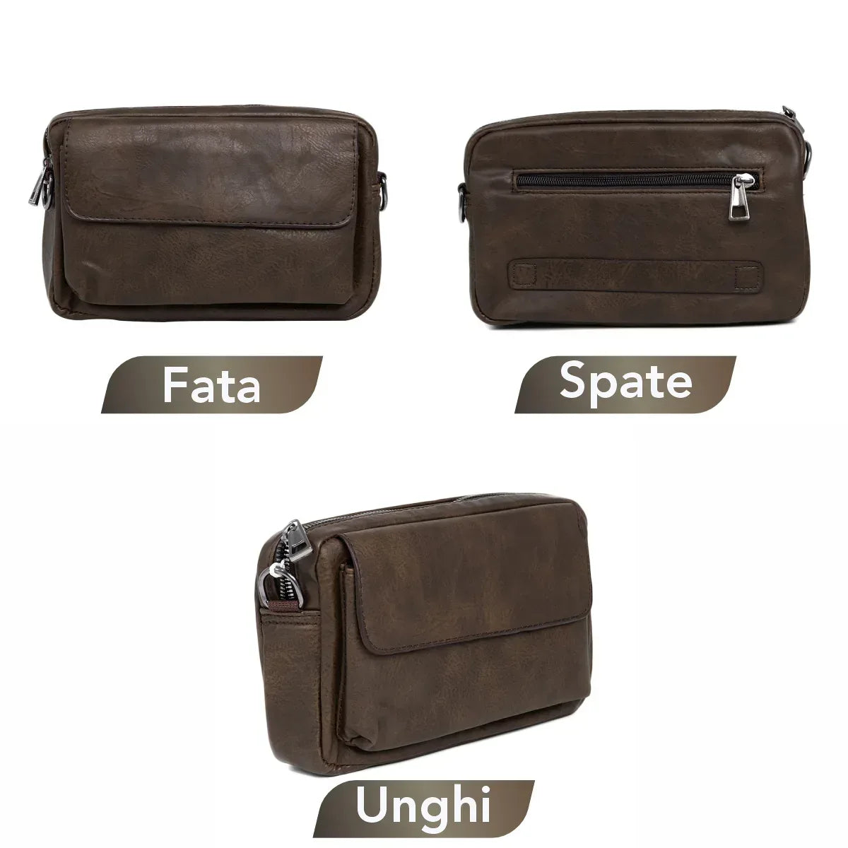 Borseta barbati, de umar, piele ecologica, Naimeed , Companion, Maro inchis, 15x6x23cm
