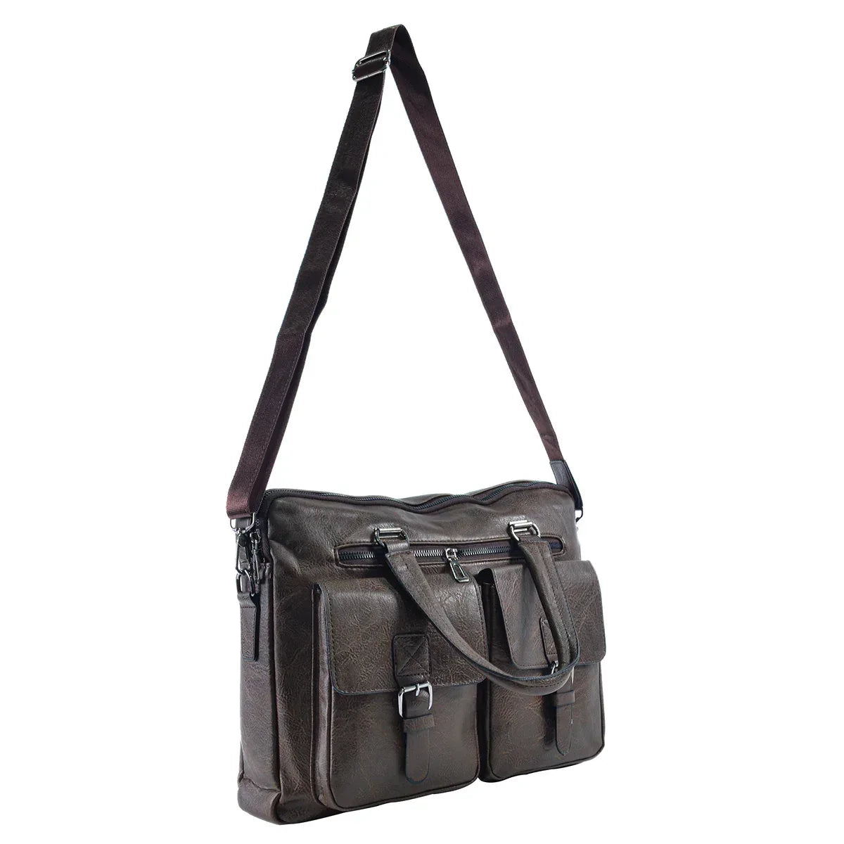 Servieta barbati, piele ecologica, Naimee, Companion, Maro inchis, 39x7x30cm