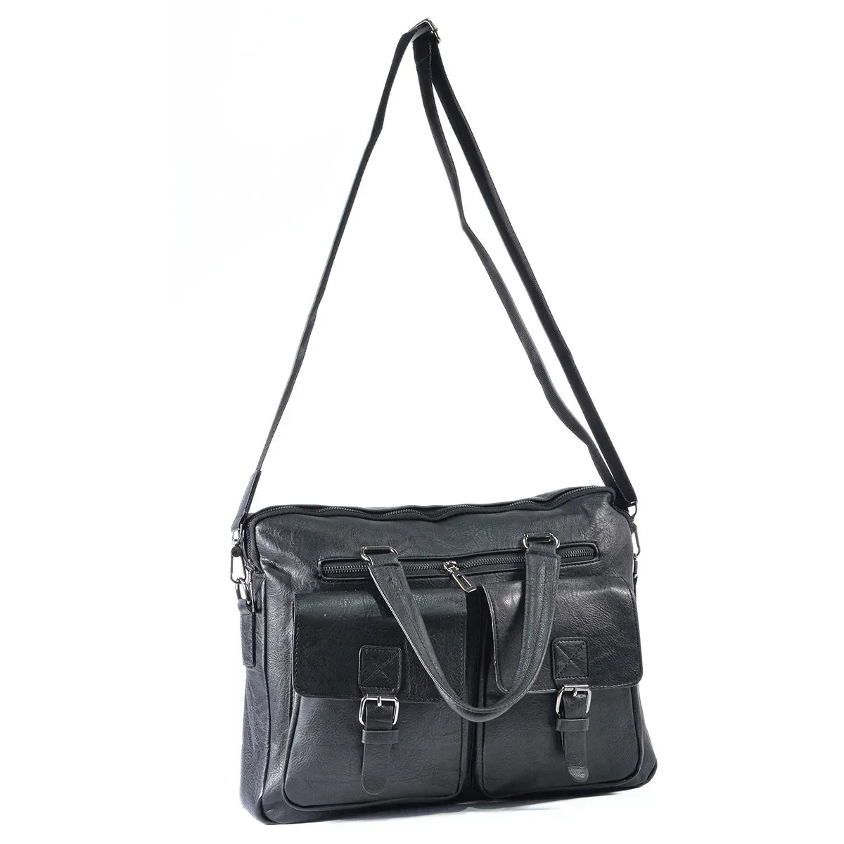 Servieta barbati, piele ecologica, Naimeed, Companion, Negru, 39x7x30cm