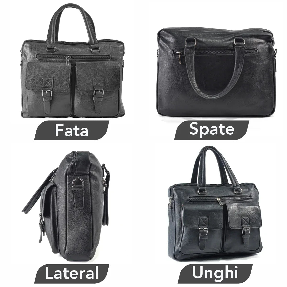 Servieta barbati, piele ecologica, Naimeed, Companion, Negru, 39x7x30cm