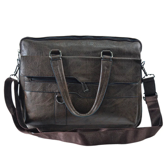 Servieta barbati, piele ecologica, Naimeed, Companion, Maro inchis, 39x7x30cm